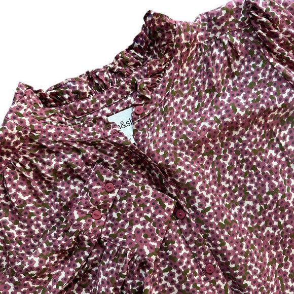 Ba&sh Pabi Printed Ruffle Neck Button Up Blouse Size M - Picture 10 of 15